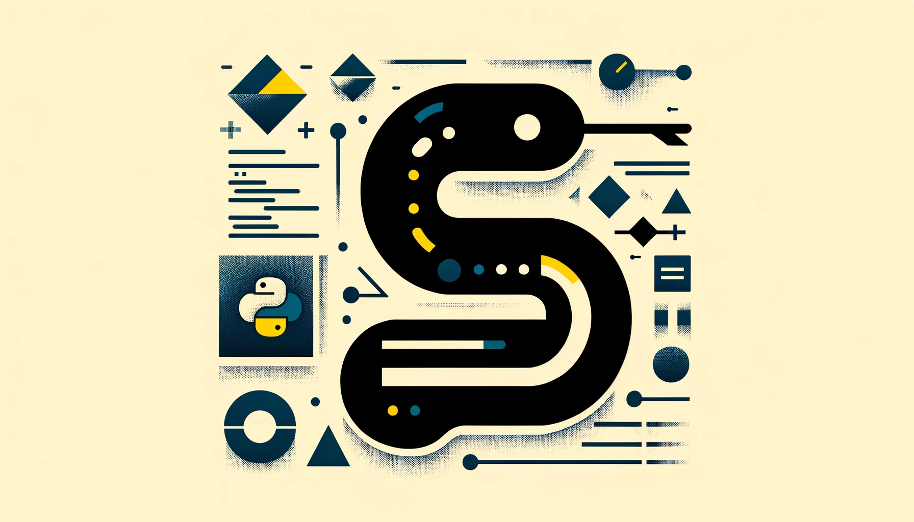 Abstract digital art representing advanced Python exception handling techniques and best practices, featuring stylized snake and error symbols in a modern, minimalistic design suitable for technical audiences.